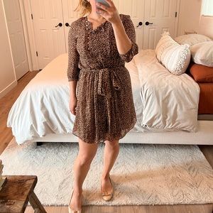 Leopard print vintage feeling short belted dress